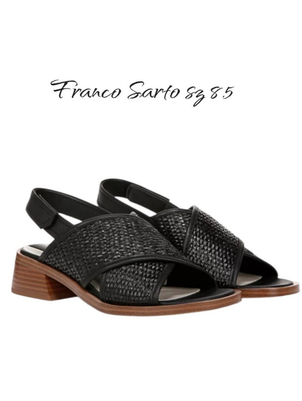 Franco Sarto Silvie Black Woven Slingback Block Heel Sandals Size 8.5 NEW